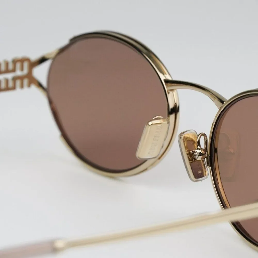 NEW Miu Miu MU52YS ZVN20F Pale Gold Pink Mirror Silver Oval Unisex Sunglasses